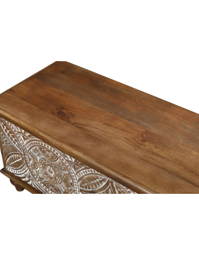 Truhla z mangového dreva zdobená ručnými rezbami, 117x44x45cm