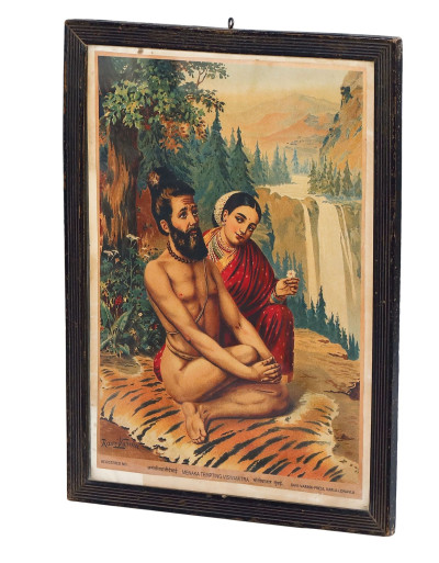 Menaká zvádzajúce Višvámitru, starý obraz v teakovom ráme, 35x37cm