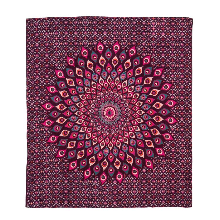 Prikrývka na posteľ, pestrofarebná pávie mandala, 230x202cm