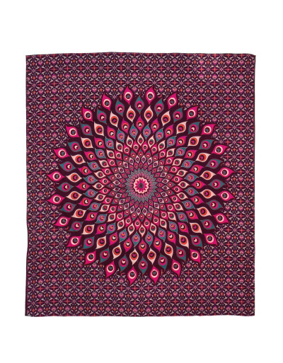 Prikrývka na posteľ, pestrofarebná pávie mandala, 230x202cm