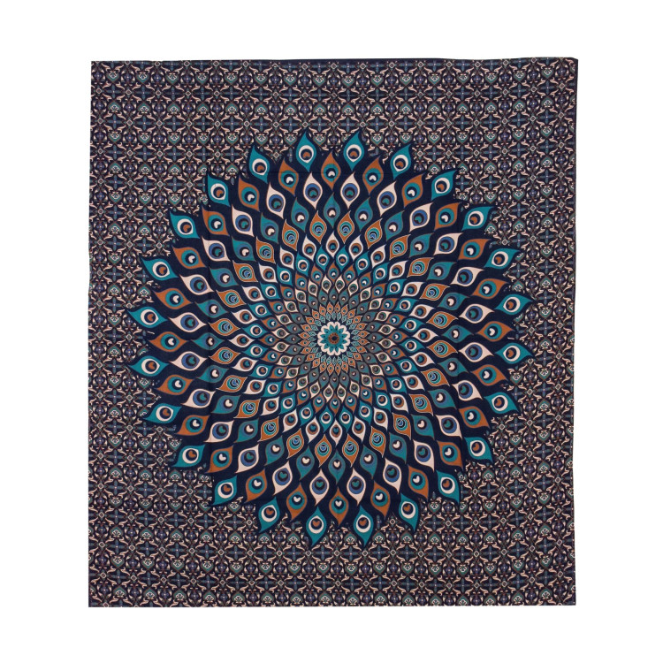 Prikrývka na posteľ, pestrofarebná pávie mandala, 230x202cm