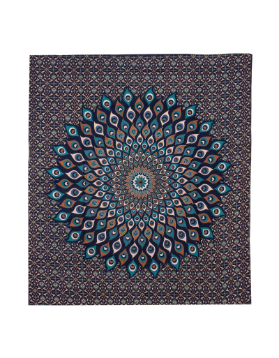 Prikrývka na posteľ, pestrofarebná pávie mandala, 230x202cm