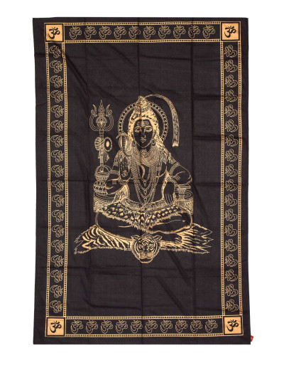 Prikrývka s tlačou, čierna, zlatá tlač, Šiva, 140x210cm