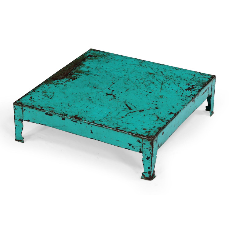 Čajový stolík, kovový, tyrkysová patina, 53x53x15cm
