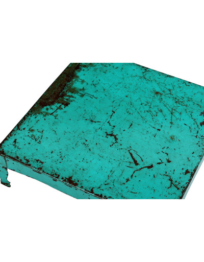Čajový stolík, kovový, tyrkysová patina, 53x53x15cm