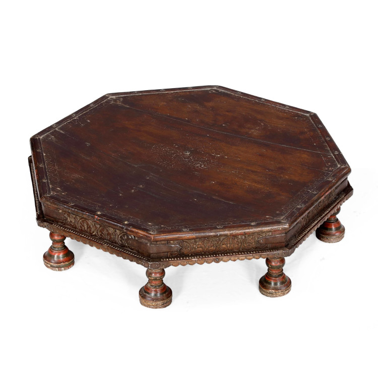 Čajový stolík z teakového dreva, antik, 72x72x18cm
