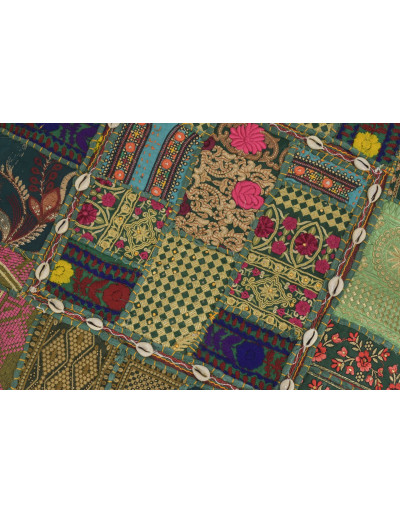 Meditačný vankúš ručne vyšívaný patchwork, s mušličkami, štvorec, 60x60x10cm