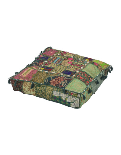 Meditačný vankúš ručne vyšívaný patchwork, s mušličkami, štvorec, 60x60x10cm