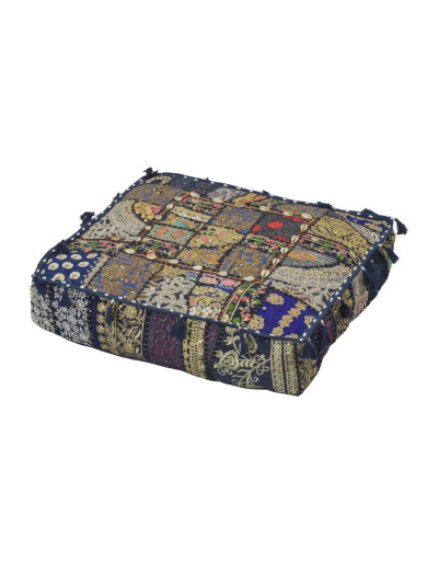 Meditačný vankúš ručne vyšívaný patchwork, s mušličkami, štvorec, 60x60x10cm