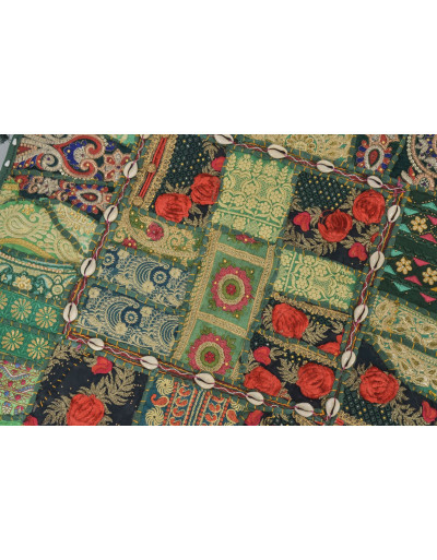Meditačný vankúš ručne vyšívaný patchwork, s mušličkami, štvorec, 60x60x10cm