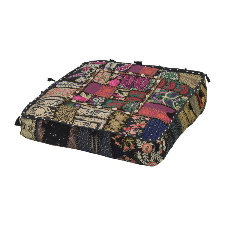 Meditačný vankúš ručne vyšívaný patchwork, s mušličkami, štvorec, 60x60x10cm