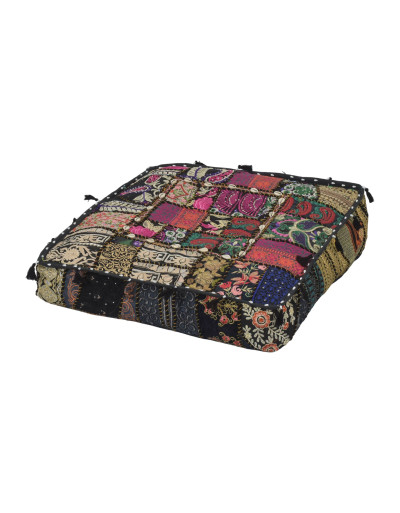 Meditačný vankúš ručne vyšívaný patchwork, s mušličkami, štvorec, 60x60x10cm