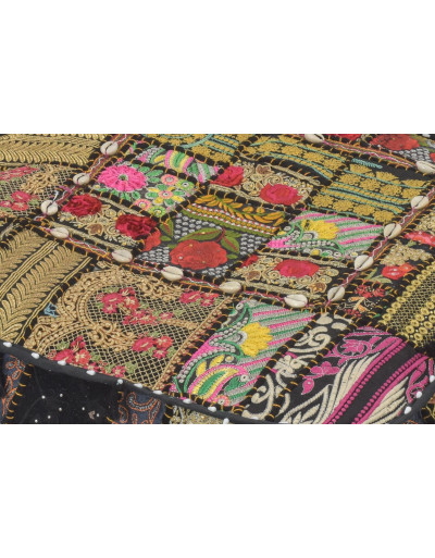 Meditačný vankúš ručne vyšívaný patchwork, s mušličkami, štvorec, 60x60x10cm