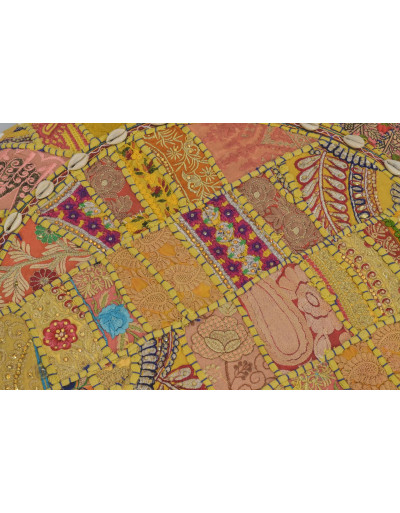 Meditačný vankúš, ručne vyšívaný patchwork, s mušličkami, priemer 70cm