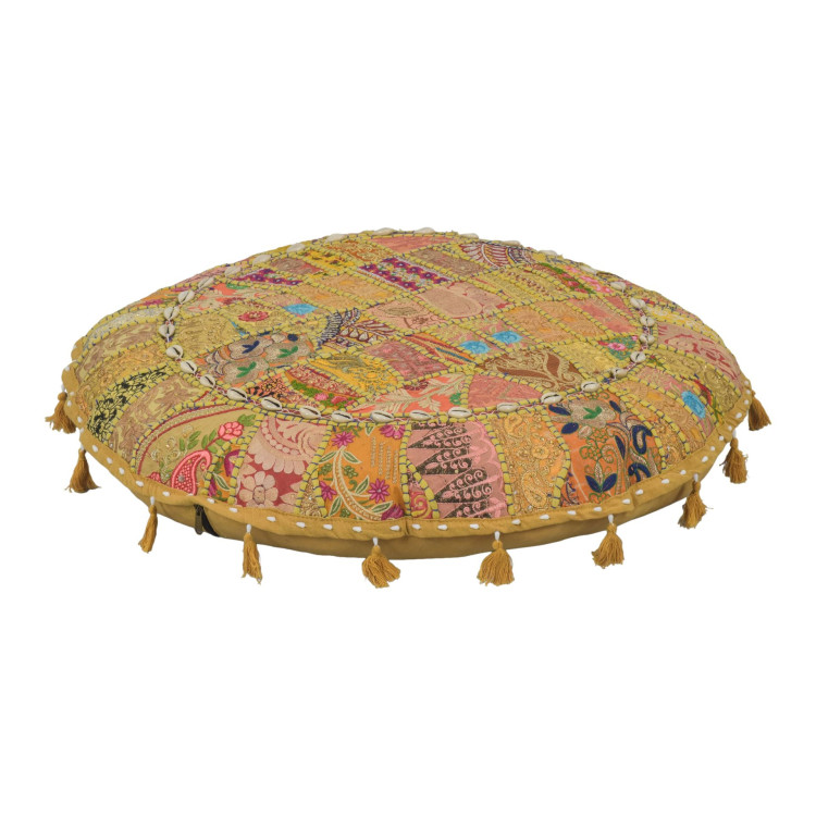 Meditačný vankúš, ručne vyšívaný patchwork, s mušličkami, priemer 70cm