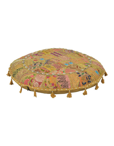 Meditačný vankúš, ručne vyšívaný patchwork, s mušličkami, priemer 70cm
