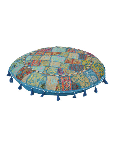 Meditačný vankúš, ručne vyšívaný patchwork, s mušličkami, priemer 70cm