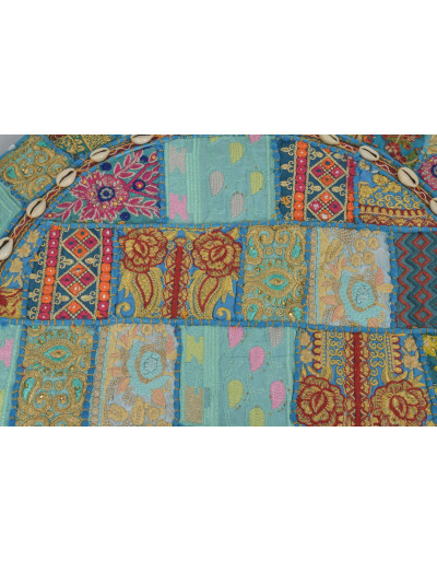 Meditačný vankúš, ručne vyšívaný patchwork, s mušličkami, priemer 70cm