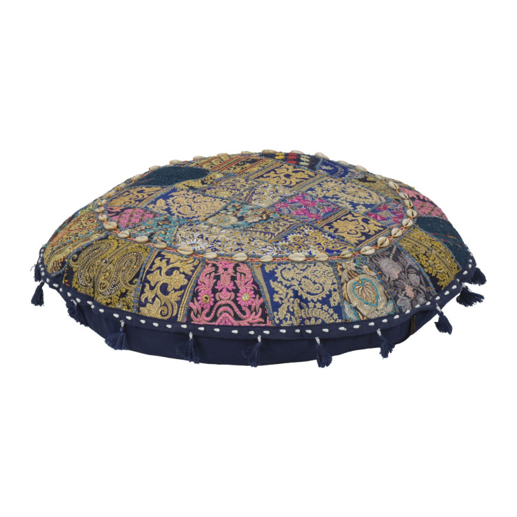 Meditačný vankúš, ručne vyšívaný patchwork, s mušličkami, priemer 70cm
