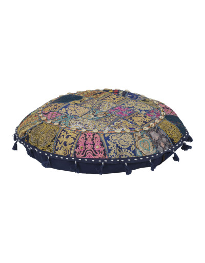 Meditačný vankúš, ručne vyšívaný patchwork, s mušličkami, priemer 70cm