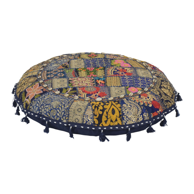 Meditačný vankúš, ručne vyšívaný patchwork, s mušličkami, priemer 70cm
