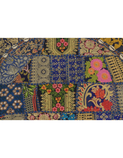 Meditačný vankúš, ručne vyšívaný patchwork, s mušličkami, priemer 70cm