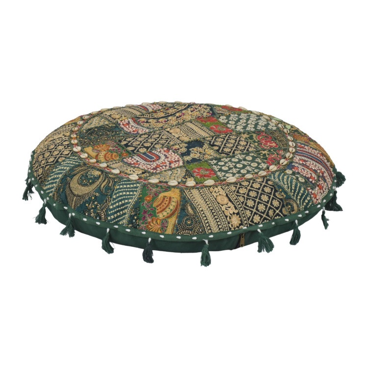 Meditačný vankúš, ručne vyšívaný patchwork, s mušličkami, priemer 70cm