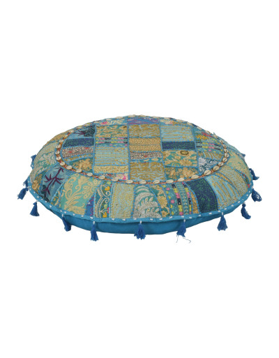 Meditačný vankúš, ručne vyšívaný patchwork, s mušličkami, priemer 70cm