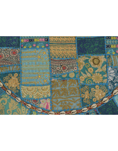 Meditačný vankúš, ručne vyšívaný patchwork, s mušličkami, priemer 70cm
