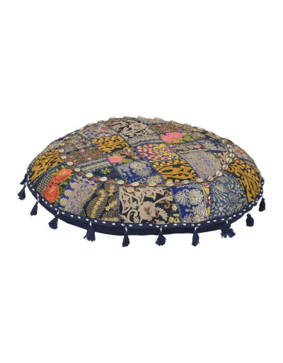 Meditačný vankúš, ručne vyšívaný patchwork, s mušličkami, priemer 70cm