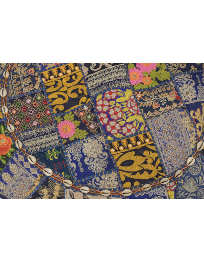 Meditačný vankúš, ručne vyšívaný patchwork, s mušličkami, priemer 70cm