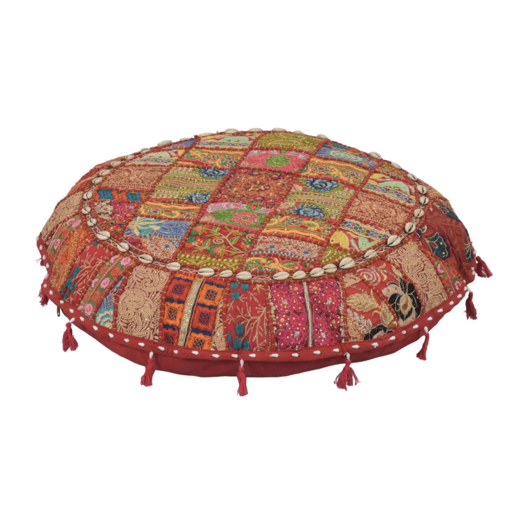 Meditačný vankúš, ručne vyšívaný patchwork, s mušličkami, priemer 70cm