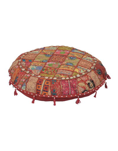 Meditačný vankúš, ručne vyšívaný patchwork, s mušličkami, priemer 70cm