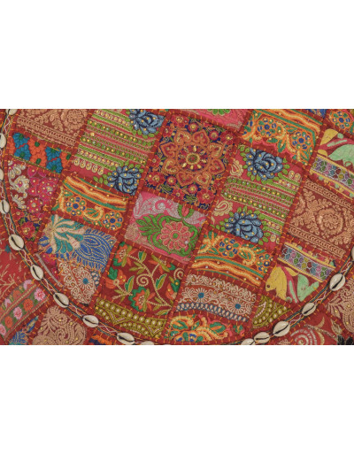 Meditačný vankúš, ručne vyšívaný patchwork, s mušličkami, priemer 70cm
