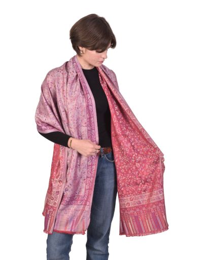 Veľký šál s kvetinovým a paisley vzorom, so strapcami, červená, 75x205cm