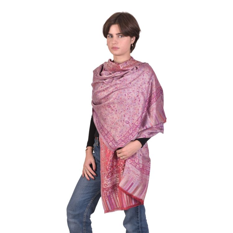 Veľký šál s kvetinovým a paisley vzorom, so strapcami, červená, 75x205cm
