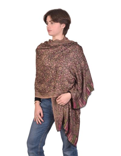 Veľký šál s kvetinovým a paisley vzorom, so strapcami, čierna, 75x205cm