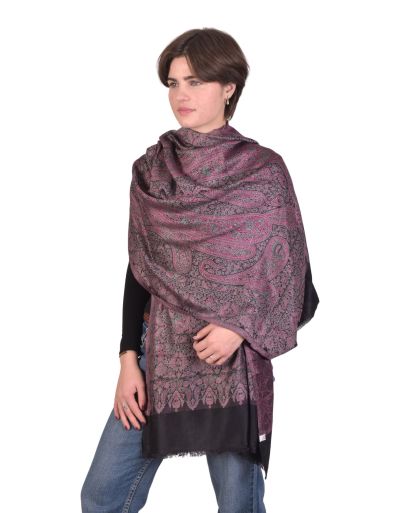 Veľký šál s paisley vzorom a strapcami, čierna, 75x205cm