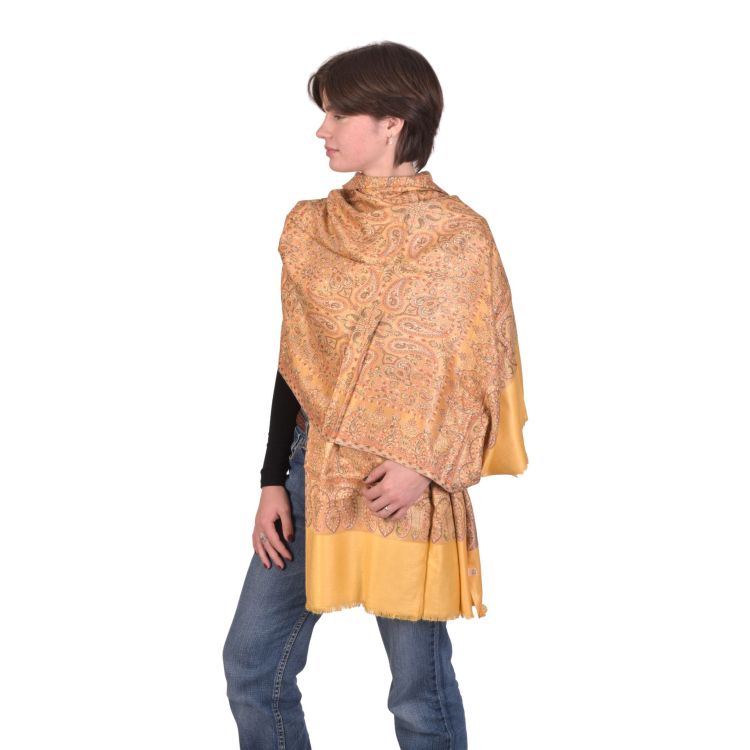 Veľká šál s paisley vzorom a strapcami, žltá, 75x205cm