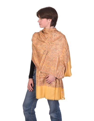 Veľká šál s paisley vzorom a strapcami, žltá, 75x205cm
