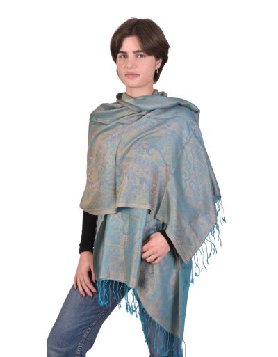 Veľká šál s paisley vzorom a strapcami, hnedá, 75x205cm
