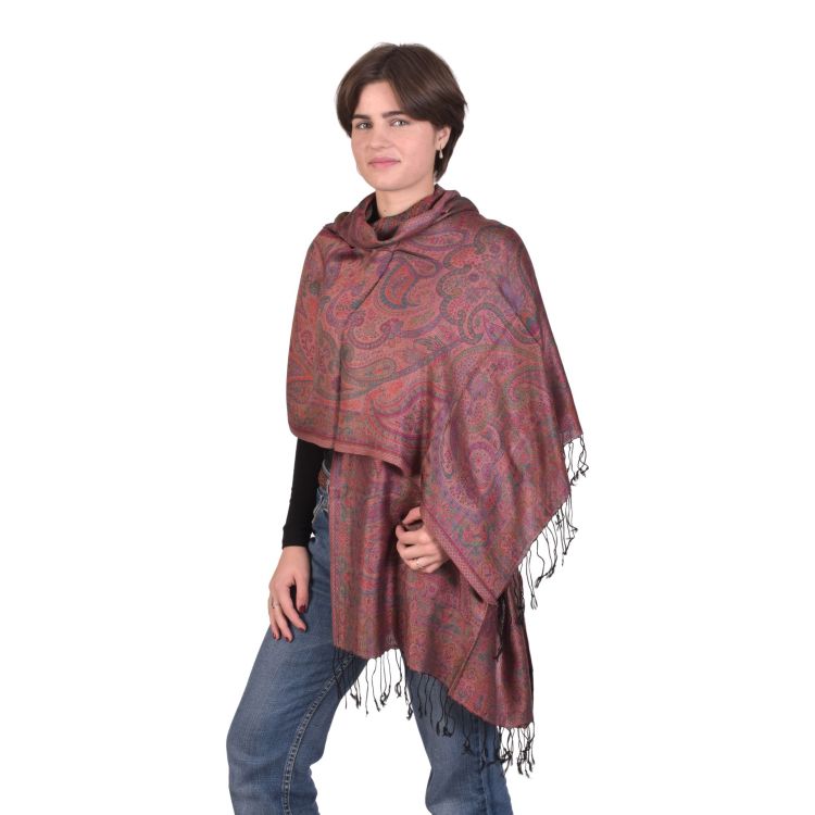 Veľký šál s paisley vzorom a strapcami, čierna, 75x205cm