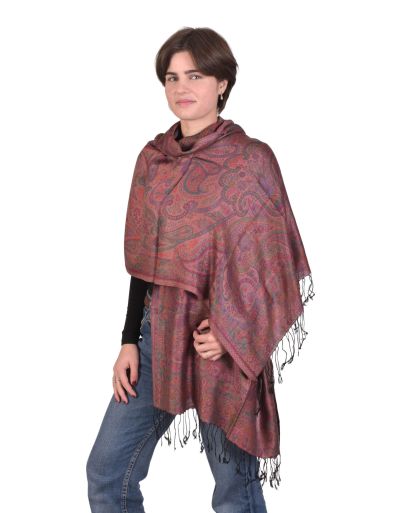 Veľký šál s paisley vzorom a strapcami, čierna, 75x205cm