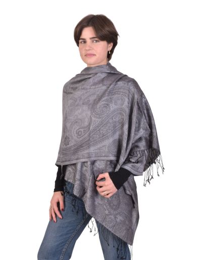Veľký šál s paisley vzorom a strapcami, čierna, 75x205cm