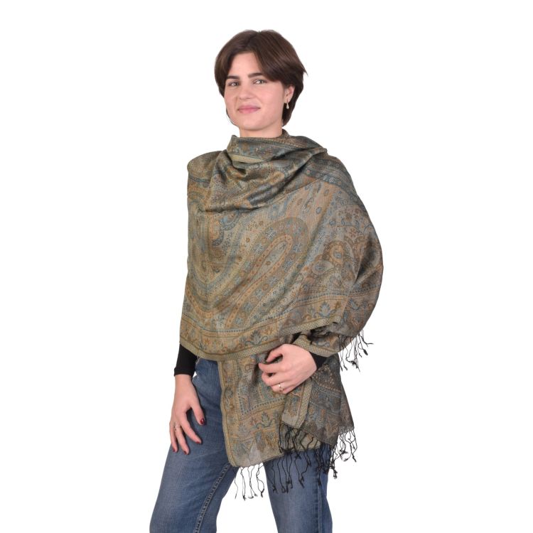 Veľký šál s paisley vzorom a strapcami, čierna, 75x205cm