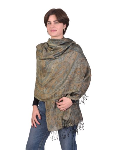 Veľký šál s paisley vzorom a strapcami, čierna, 75x205cm