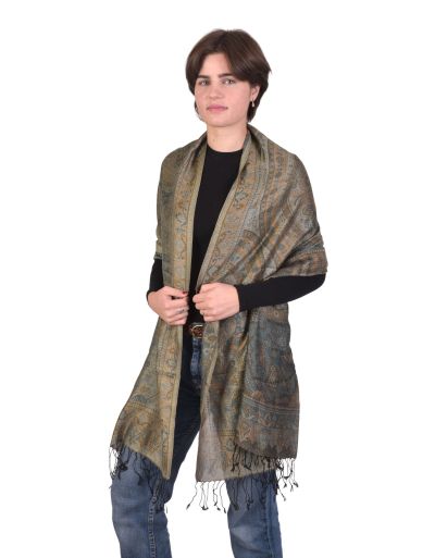 Veľký šál s paisley vzorom a strapcami, čierna, 75x205cm