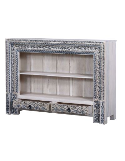 Knižnica z mangového dreva, ručné rezby, 152x40x107cm