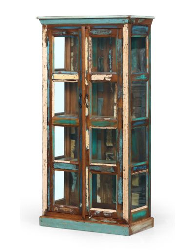 Presklená skriňa v "GOA" štýle z recyklovaného dreva, 90x45x180cm
