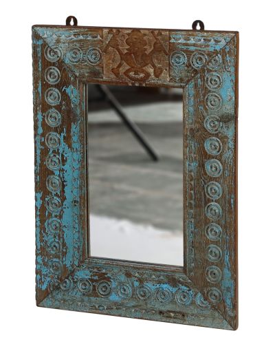 Zrkadlo v ráme z teakového dreva, ručné rezby, 45x2x61cm